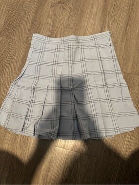 Princess Polly Light Blue No Boundaries Plaid Pleated Skater Skirt